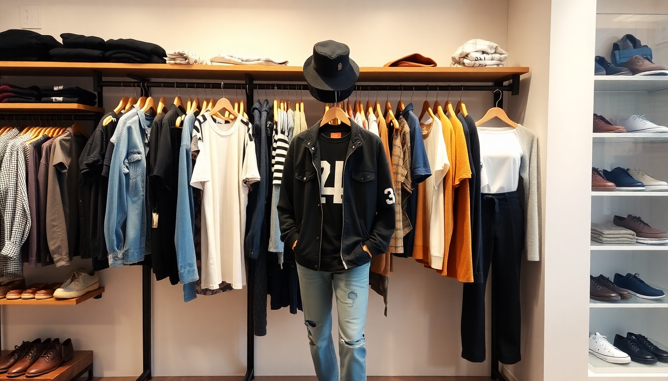 A stylish display of trendy casual clothing in a boutique