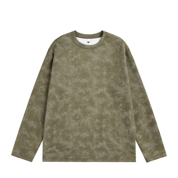 Print olive tie-dye long sleeve crewneck top, premium men's wear casual men clothes for modern men fashion