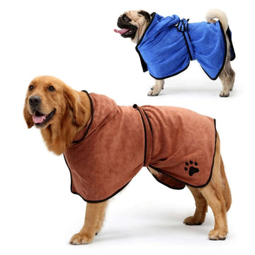 Pet Supermarket dog drying robe towel coats for small and large dogs, brown and blue pet bath grooming accessory