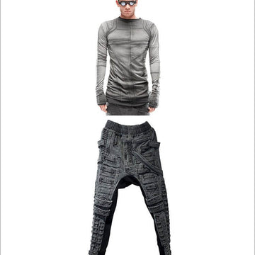Alt Tag: Geometric Patterns - Modern Design & Geometric Prints stylish men's outfit: premium men's wear long-sleeve top and cargo pants