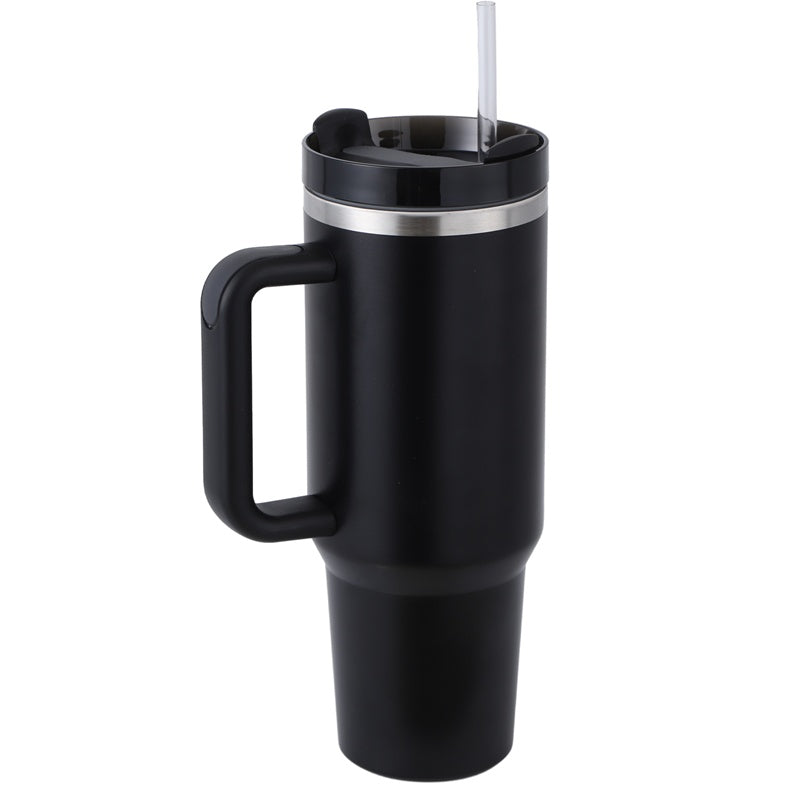 40oz Straw Coffee Mug With Handle Portable Car Stainless Steel Water Bottle Large Capacity Travel Bisphenol A Free Mug null