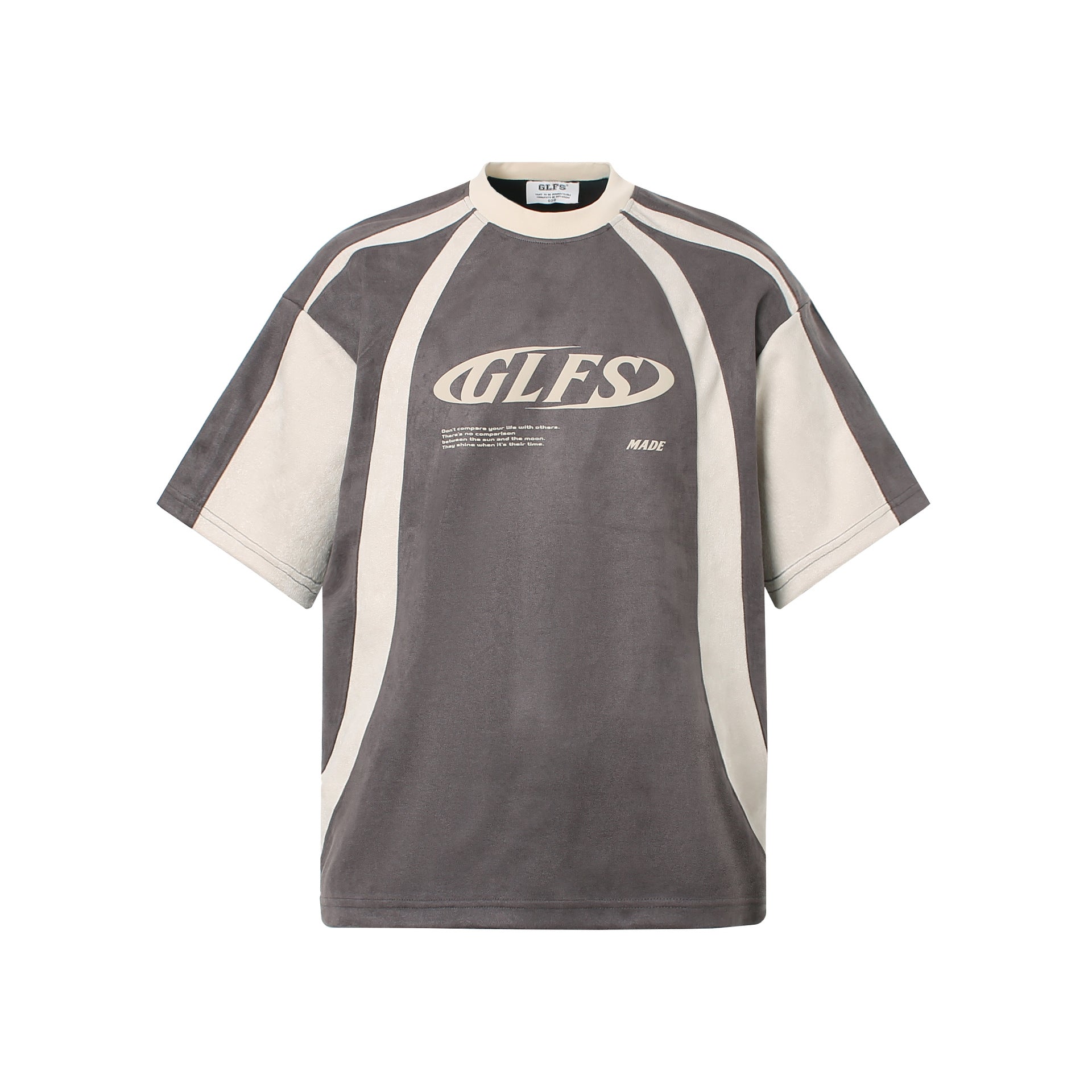 Summer Letters High-grade Design Men's Loose Deconstructed Suede Short-sleeved T-shirt