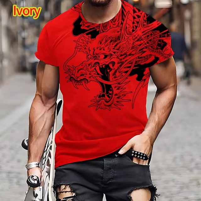Dragon Pattern T-shirt 3D Printing Men's Short Sleeve Top