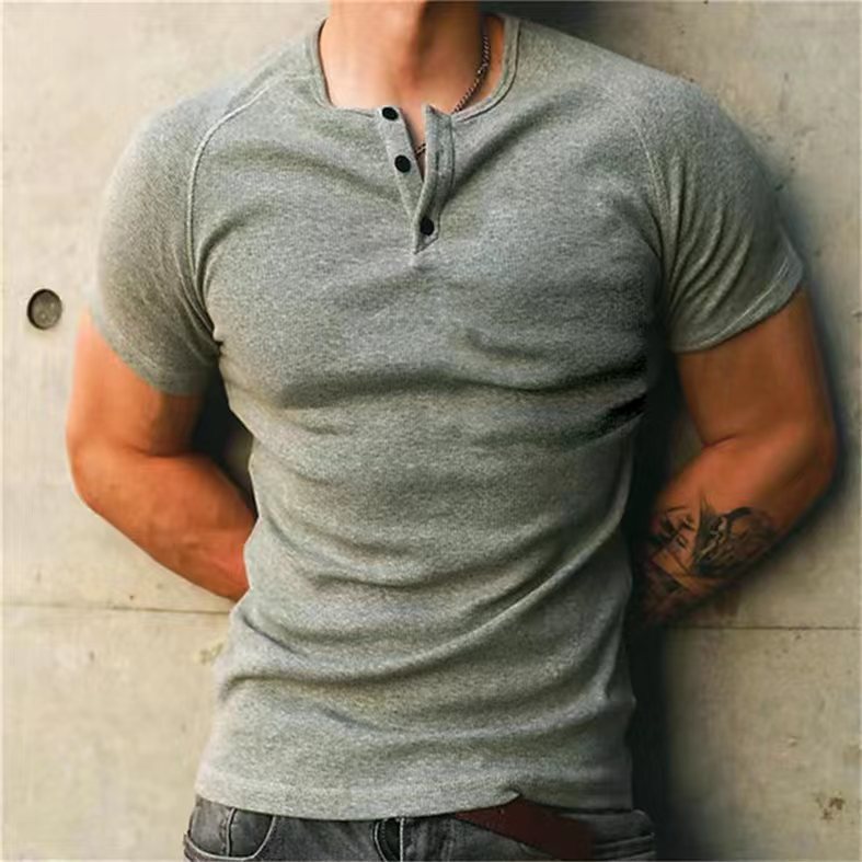 Solid Color Men's Retro Summer Short Sleeve Fitness