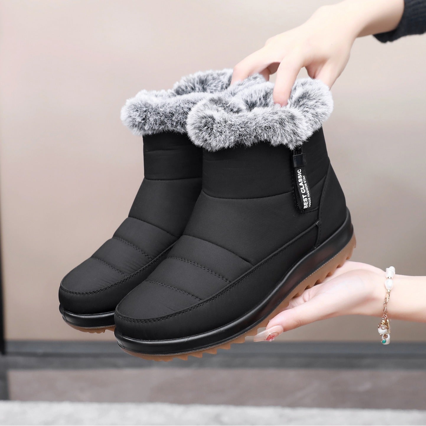 Winter Snow Boot With Side Zipper Fashion Warm Plush Ankle Boots Women's Fleece Short Shoes null