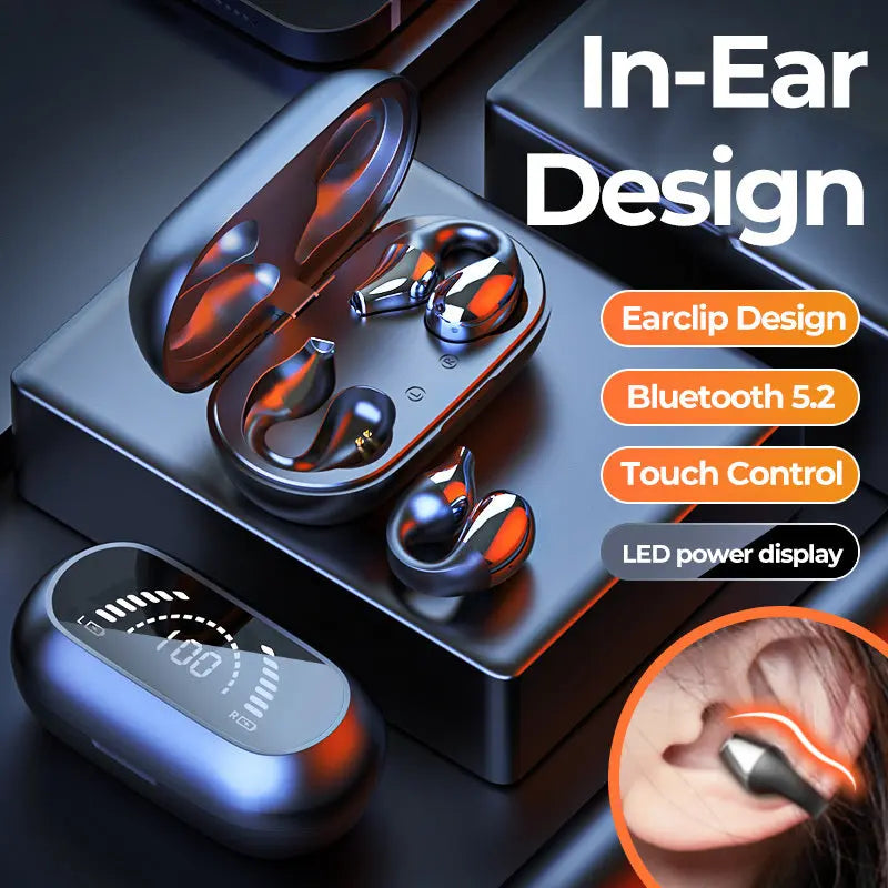 Ear Clip Bone Conduction Headphone Bluetooth-compatible 5.2 HIFI Wireless Earphone Touch Handsfree Sports Noise Cancelling Headset With Mic null