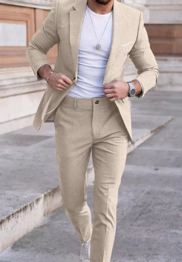 Men's Large Single Row One Button Solid Color Suit Two-piece Set