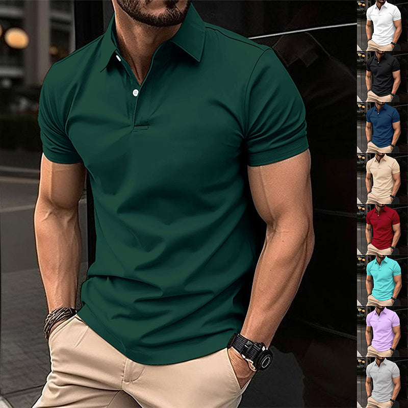 Summer Short Sleeve Polo Shirt Men Solid Color Button Lapel Button Top null