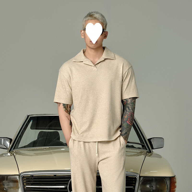 Lapel Short-sleeved T-shirt Men's Casual Top And Trousers Suit