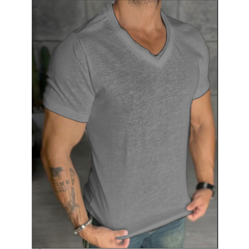 Men's Classic Double V-neck Ice Short-sleeved T-shirt