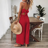 Fashionable Casual Jumpsuit With Shoulder Straps And A Bow Detail On The Back