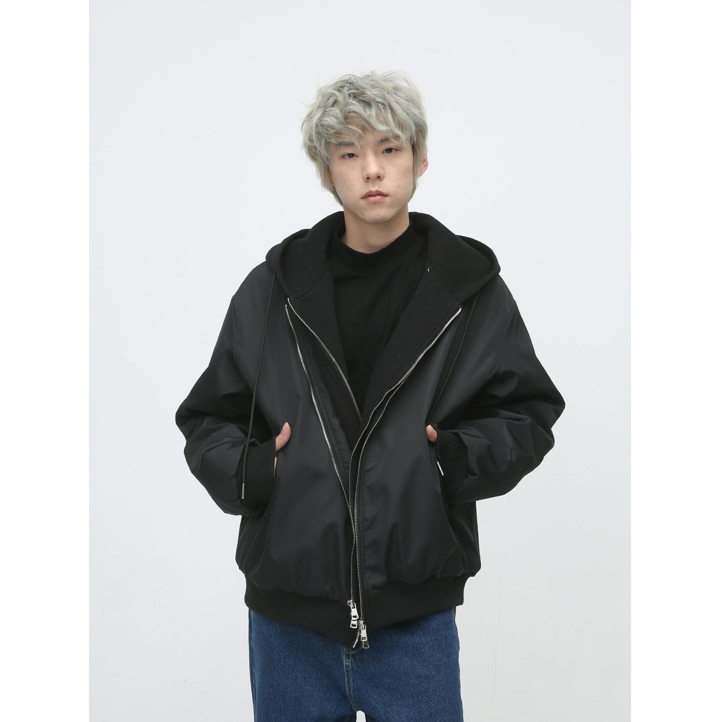 Men's Winter Fake Two-piece Double Zipper Thicken Cotton Clothes Coat Men null