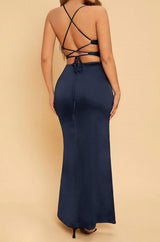 Prom Dress Lace Up Backless Split Thigh Dress