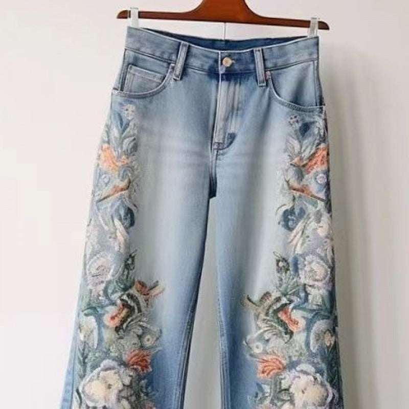 Fashion Embroidery Straight Jeans For Women null