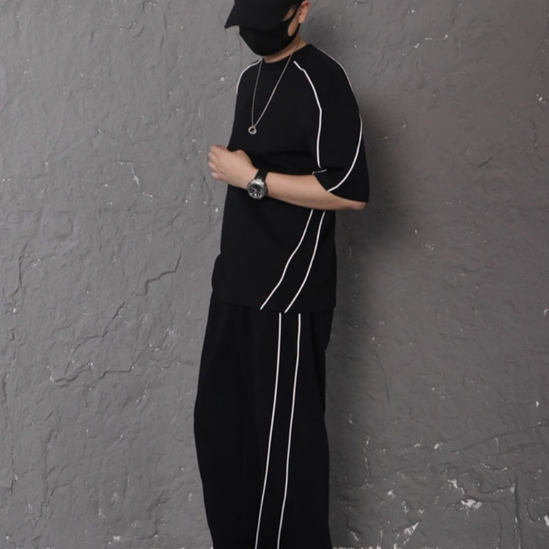 Summer New Color-blocking Trim Design Sporty Casual Two-piece Set