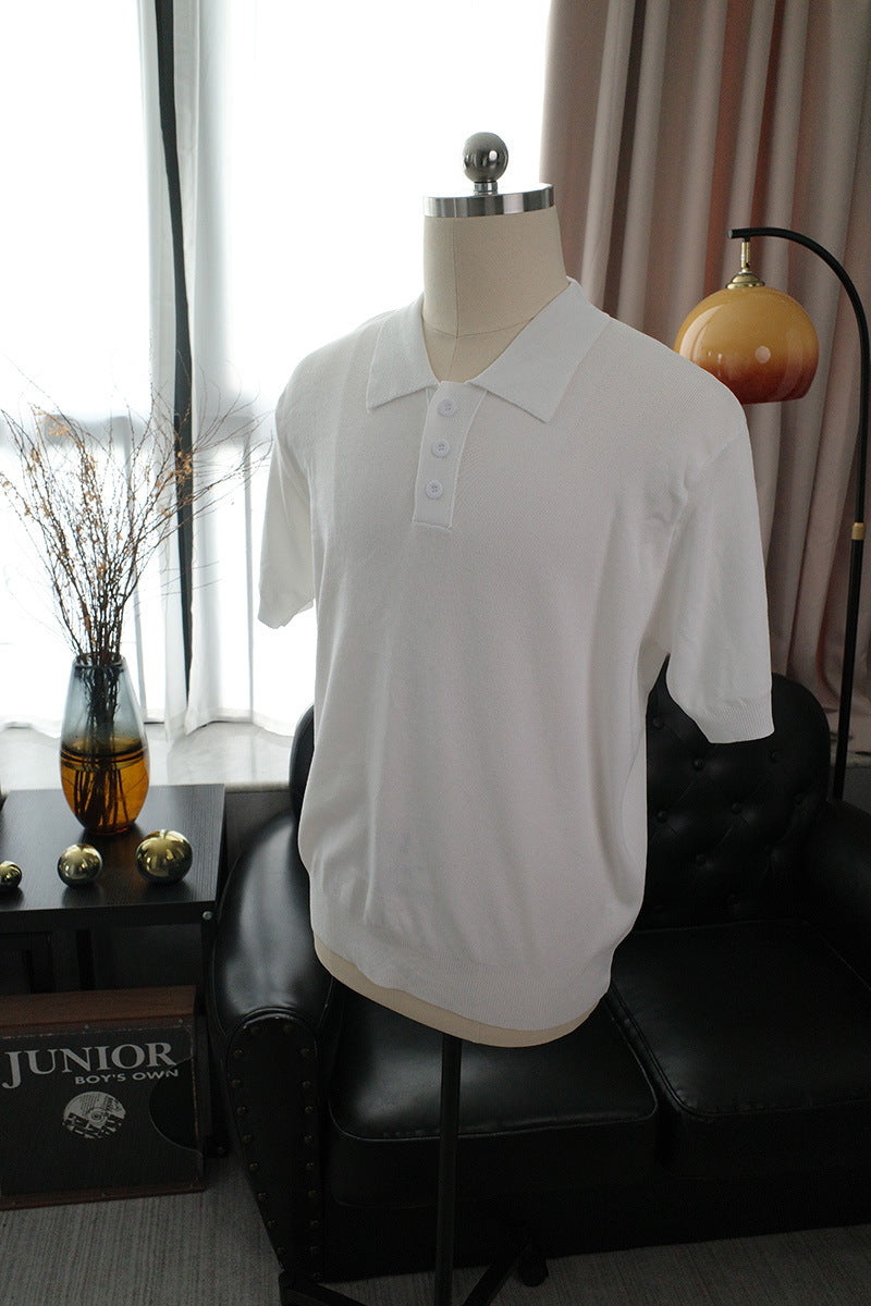 Men's Simple Summer American Casual Polo Collar Knitted Short-sleeved Bottoming Shirt