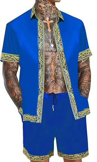 Men's Casual Loose Short Sleeves Shirt Shorts Hawaii Suit