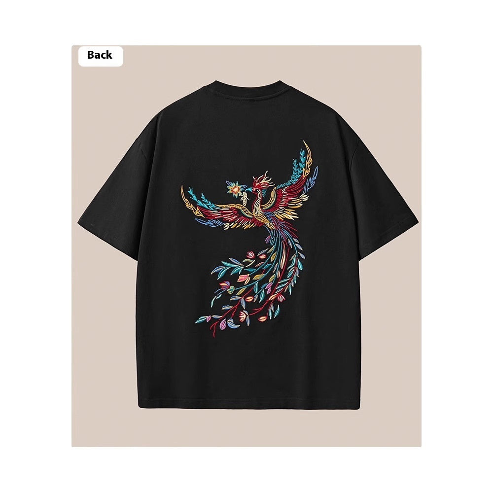 Cotton Short-sleeved T-shirt Men's Embroidery Loose