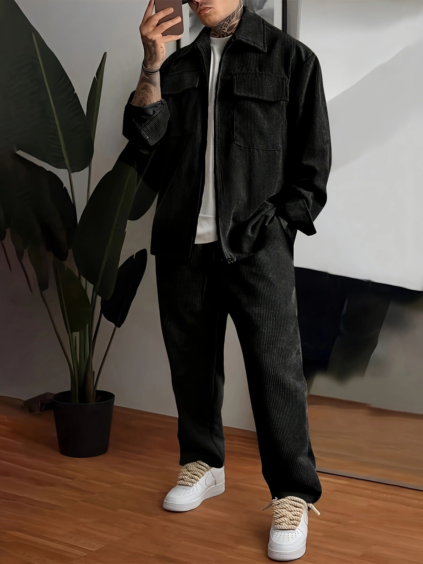 Men's Long Sleeve Lapel Shirt Trousers Suit