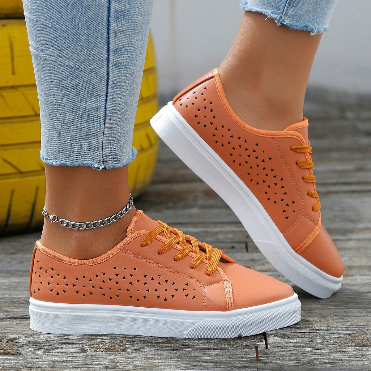 Cutout Flat Shoes Lace-up Hollow Out Walking Shoes For Women Loafers null