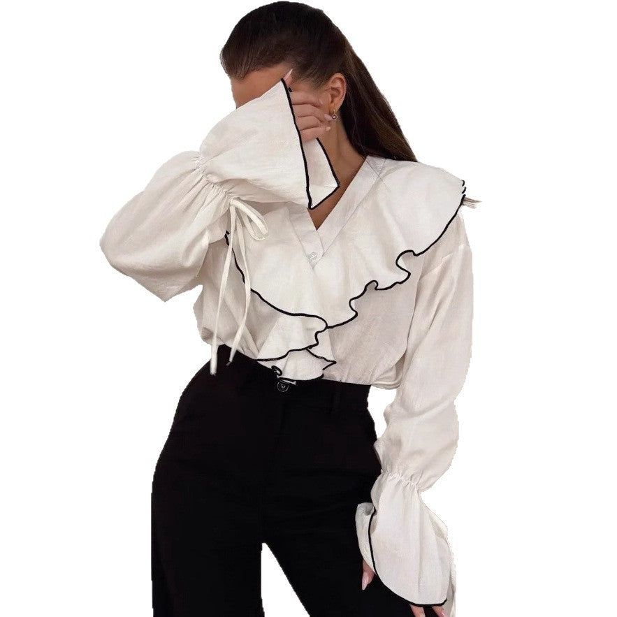 Layered Ruffled Blouse With A Cardigan Top