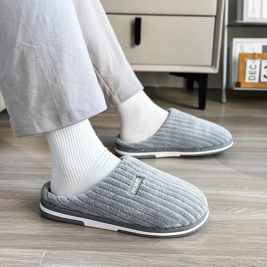 Solid Color Simple Cotton Slippers Winter Non-slip Home Warm Plush Slippers Household Indoor Couple Women's House Shoes null