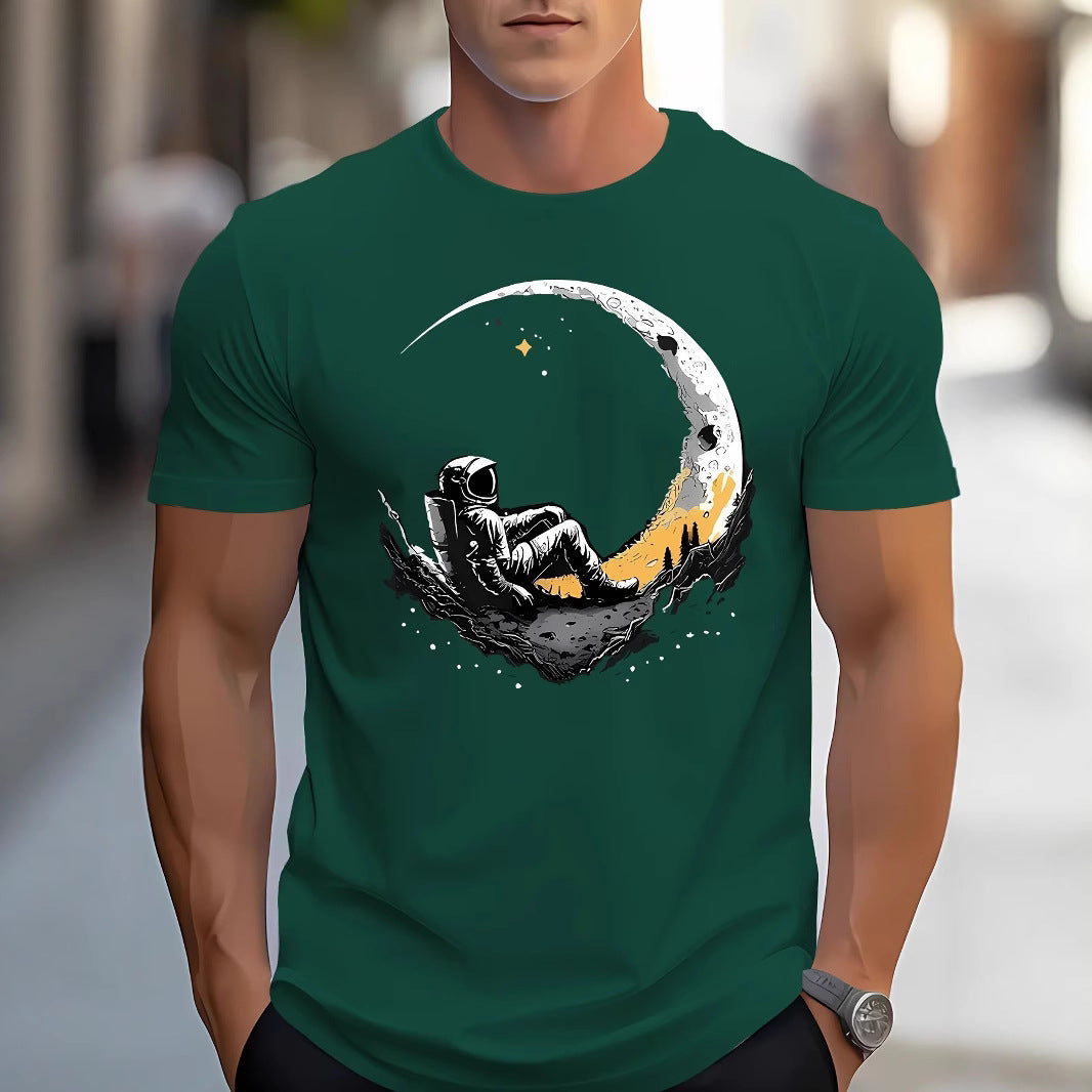 Astronaut Moon Moon Print Polyester T-shirt