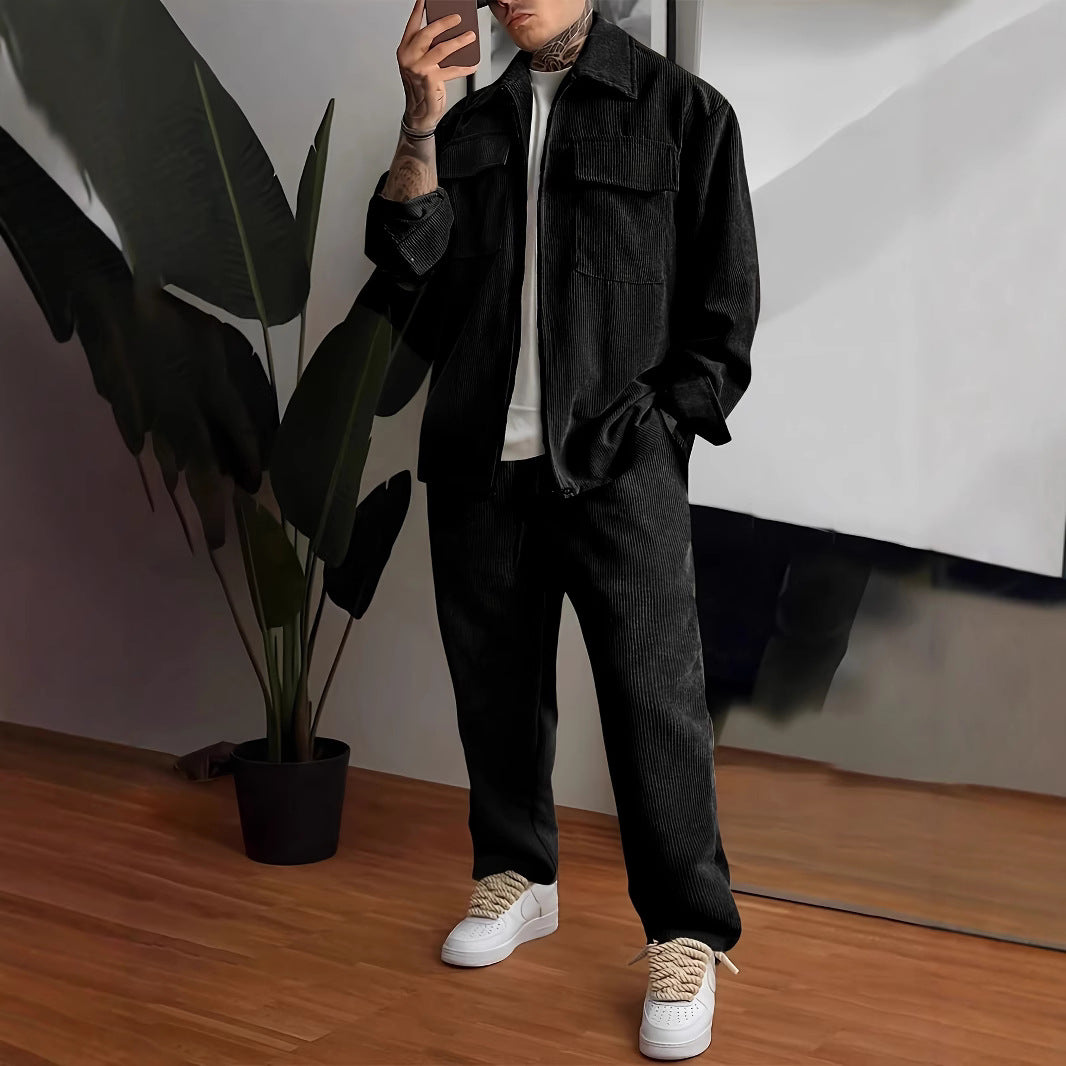 Men's Long Sleeve Lapel Shirt Trousers Suit