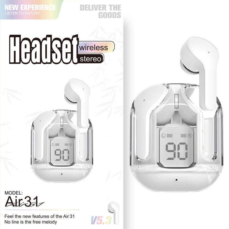 New Mini Transparent Wireless Bluetooth Headset Digital Display ENC Noise Reduction True Wireless Sports Music null