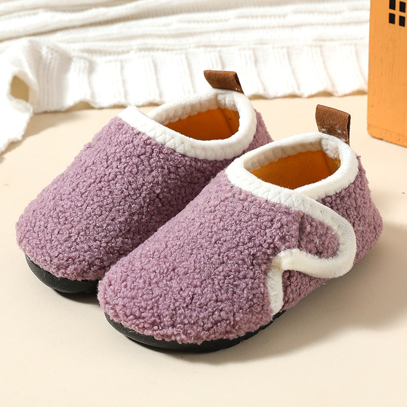 Autumn And Winter Children's Cotton Slippers With Fleece, Anti-slip Soft Sole