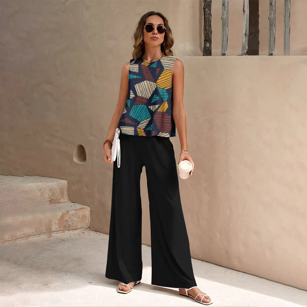 European And American Fashion Nation Geometric Vest Pants Suit null