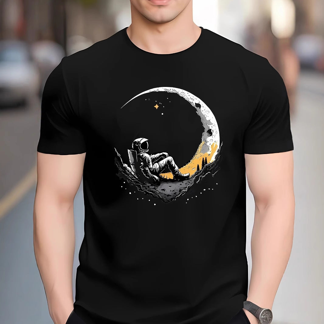 Astronaut Moon Moon Print Polyester T-shirt