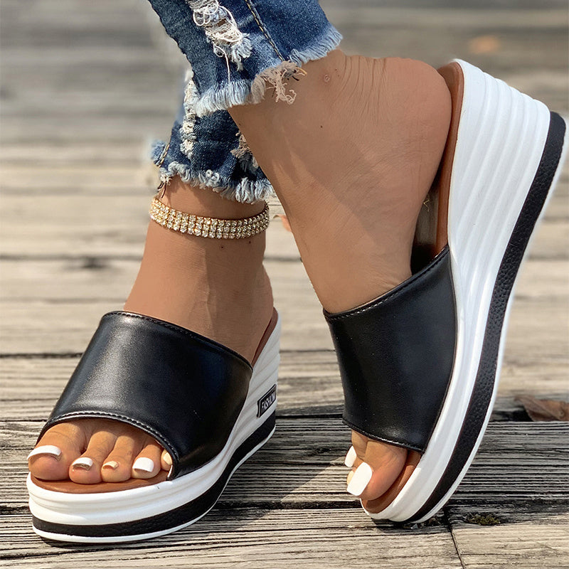 Fish Mouth Wedges Sandals Summer Fashion Hollow Design High Heels Slides Slippers Casual Beach Shoes For Women null