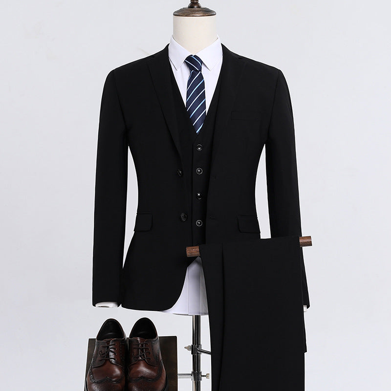 Korean-style Casual Blazer Suit Jacket Three-piece Set black slim fit blazer, vest and trousers with tie, stylish men's clothing