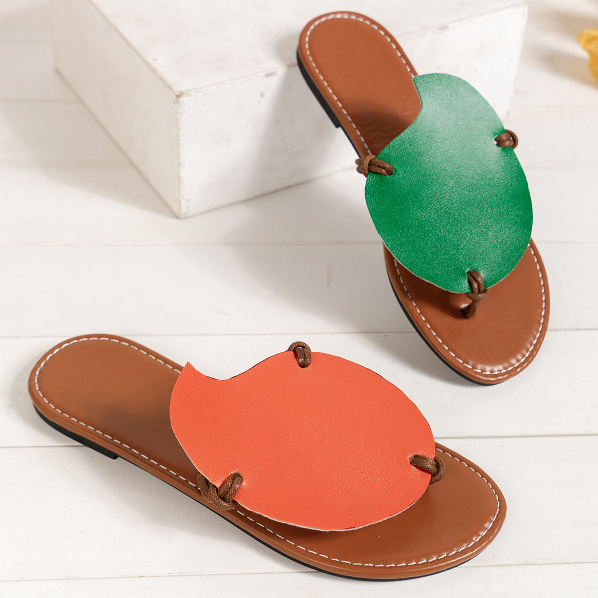 Casual Color-matching Clip-toe Sandals Summer Outdoor Personalized Flat Slippers For Women Flip Flops Shoes null