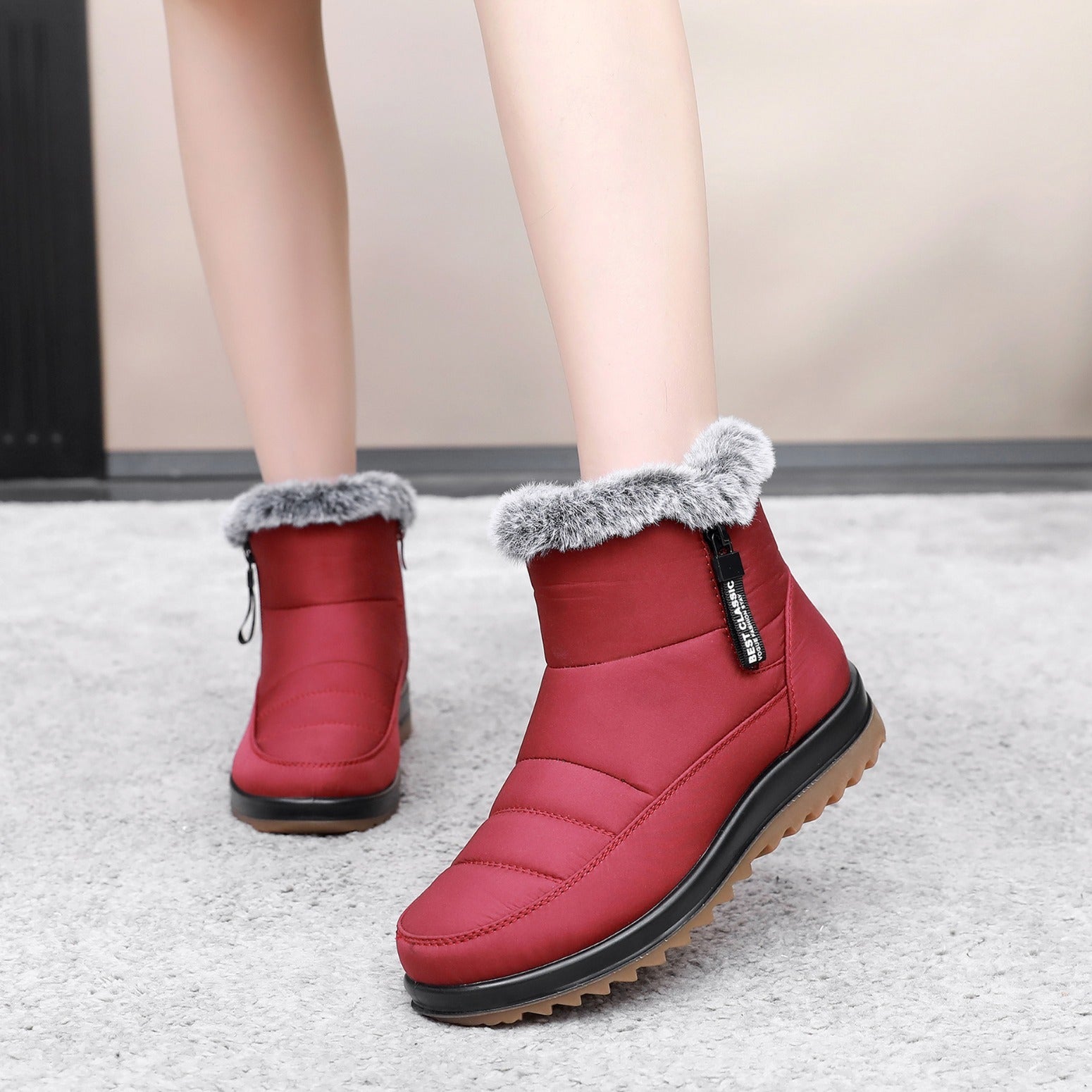 Winter Snow Boot With Side Zipper Fashion Warm Plush Ankle Boots Women's Fleece Short Shoes null