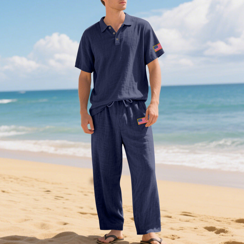 Linen Suit Short-sleeved Trousers Loose Lapels