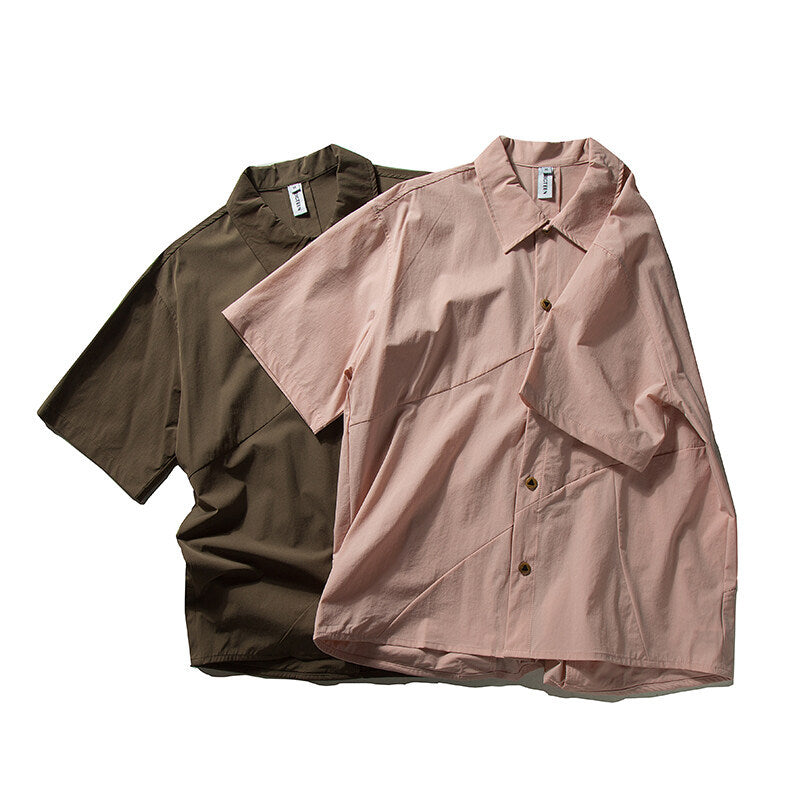 Japanese Style Hidden Zipper Design Pocket Short Sleeve Shirt