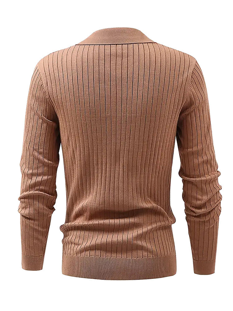 Lapel Texture Stretch Slim Knit Polo Shirt Men Polo Shirt Fashion Waffle Long-sleeved Tops Clothing Casual Comfortable Golf Men's Clothing null