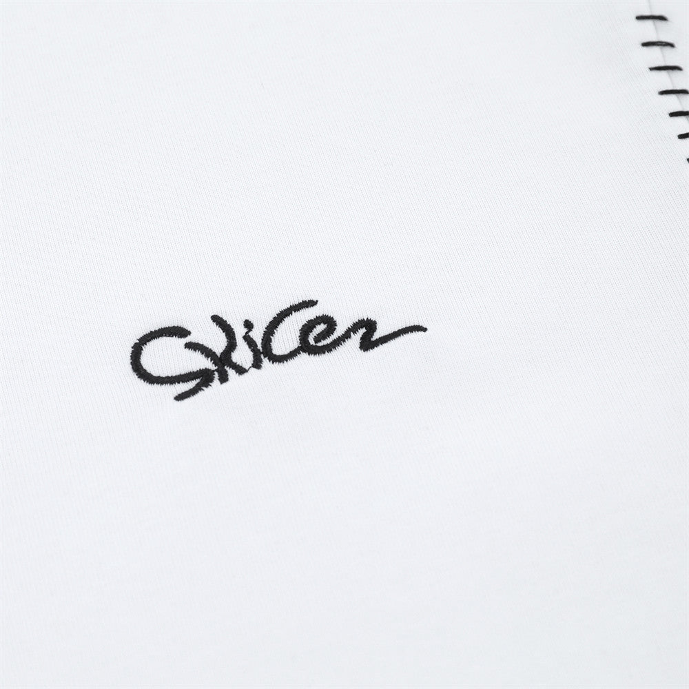 Open Line Stitching Round Neck Short Sleeve T-shirt Casual Loose