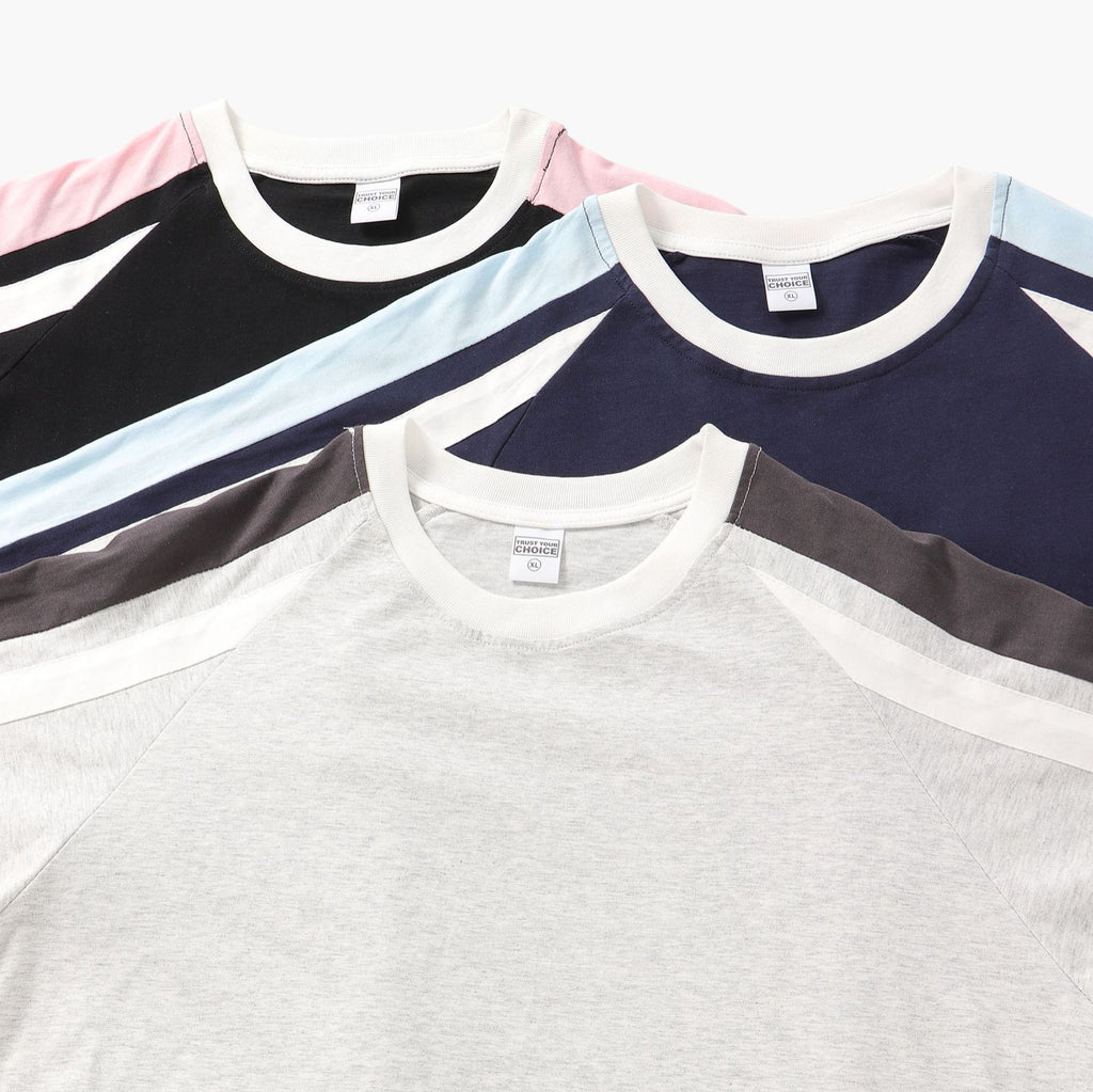 American-style Retro Contrast Color Pull-up Design Short-sleeved T-shirt