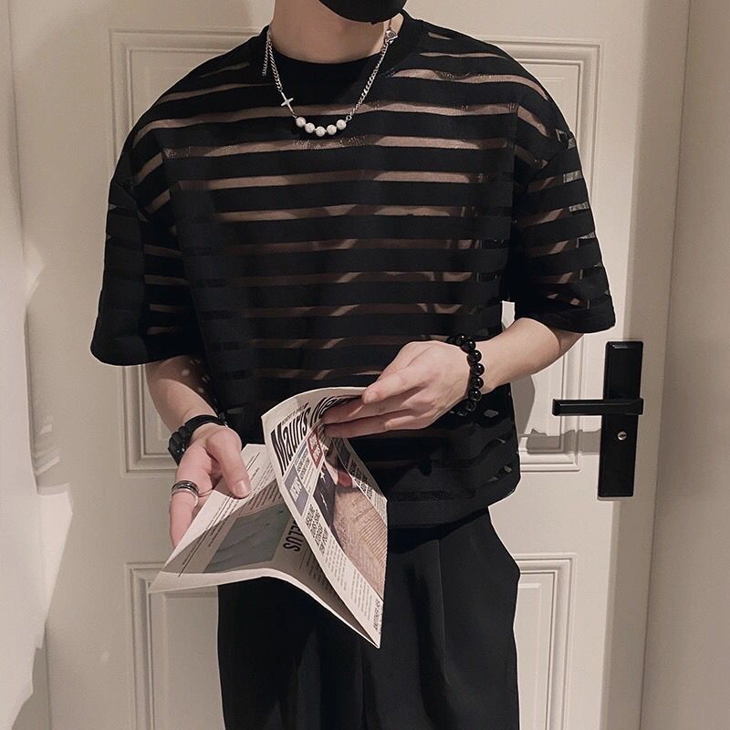 Men's Short Sleeve Thin Hollow T-shirt