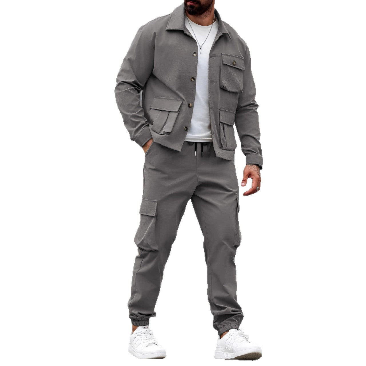 Cross-border Heavy Men's Vintage Overalls Jacket Multi-pocket Trousers Trendy Tough Guy Suit