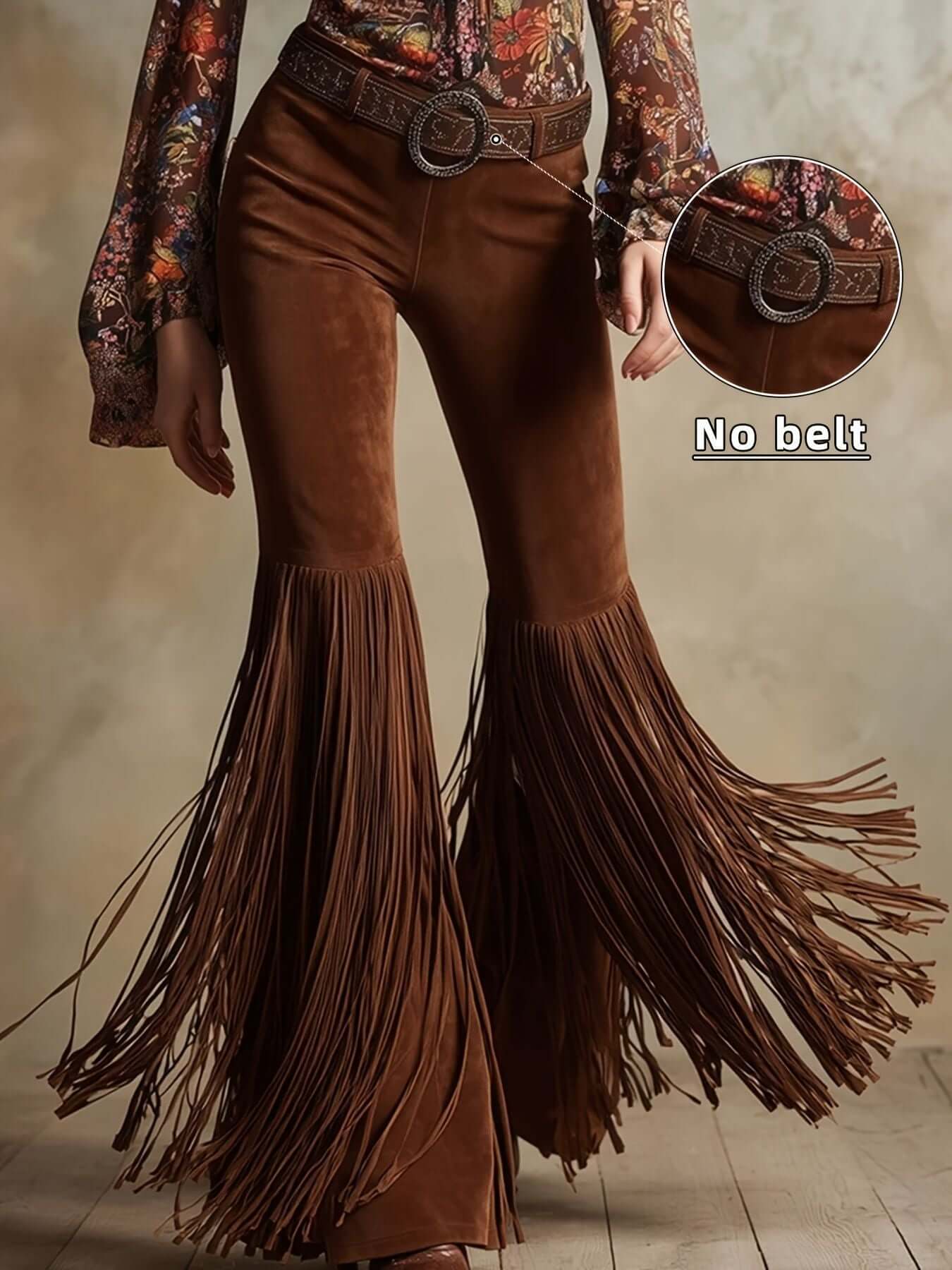Womens Retro Western Fringe New Suede-Look Pants