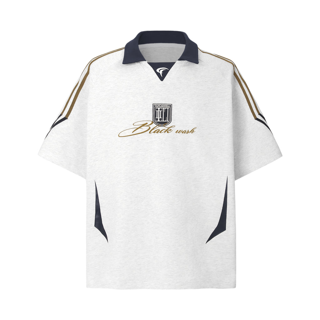 Lapel Sweatshirt Locomotive Style V-neck Patchwork Short-sleeved T-shirt For Men And Women