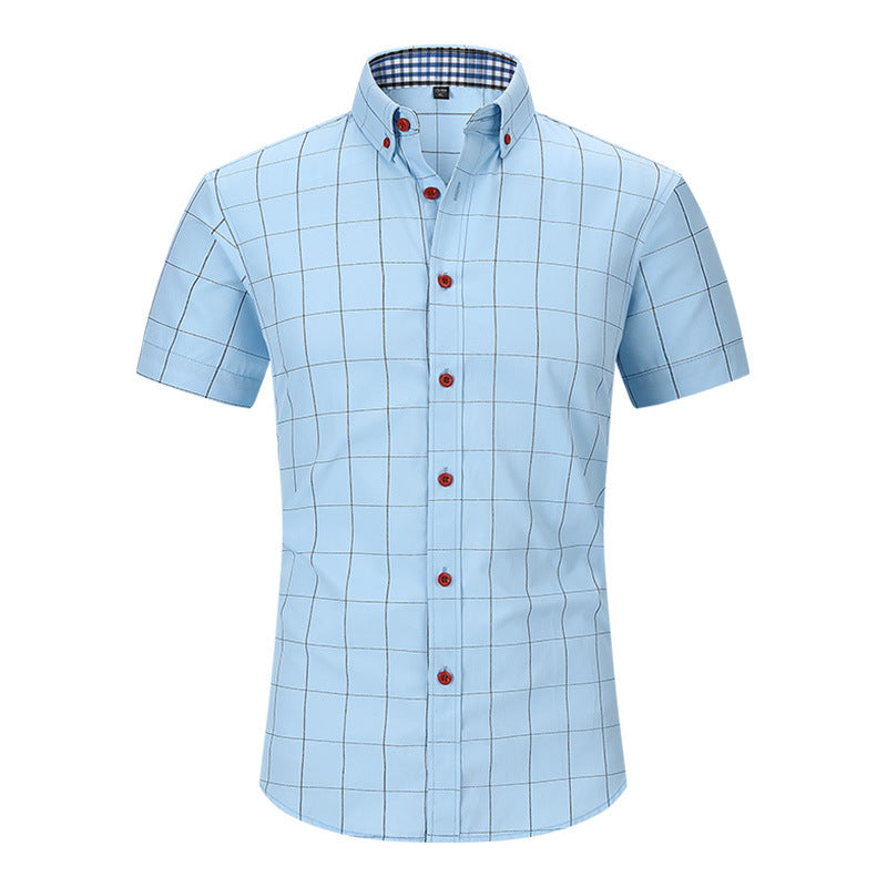 Plaid Men's Short-sleeved Shirt Anti-wrinkle null