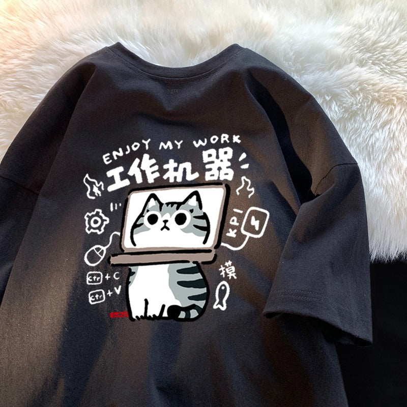 Short-sleeved T-shirt Men's Loose Plus Size Crew Neck Trendy Printing