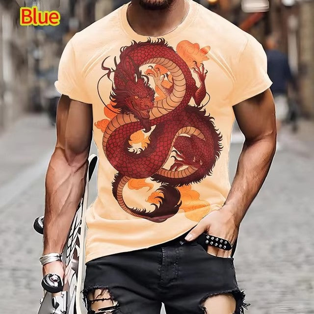 Dragon Pattern T-shirt 3D Printing Men's Short Sleeve Top