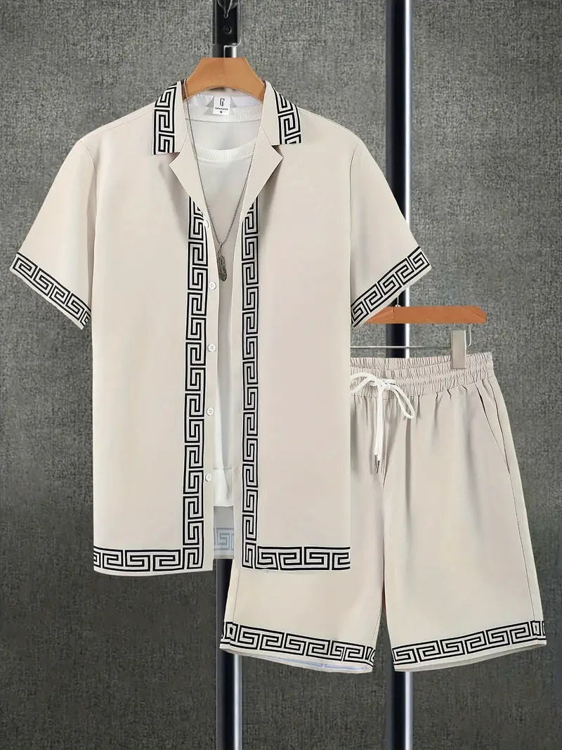 Trendy Wild Printed Men's Simplicity Short Sleeve Shirt Outfit