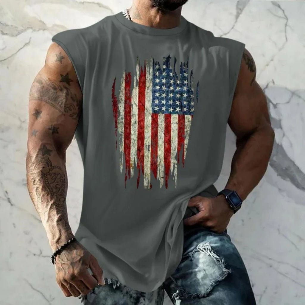 Vest American Shield Stripe Plain Pattern Men's Top
